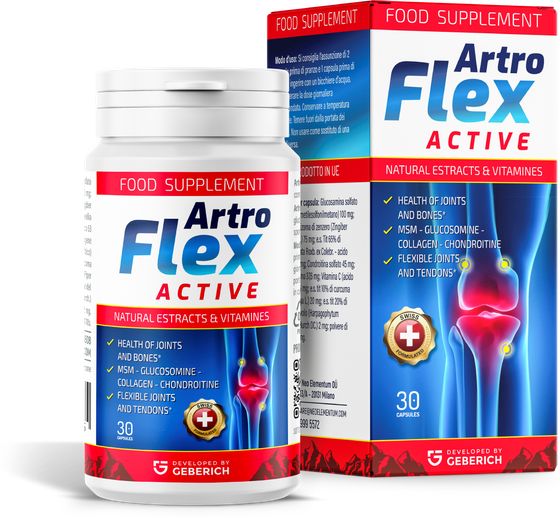 Artroflex Active von Geberich: weisse Dose und Faltschachtel mit 30 Kapseln